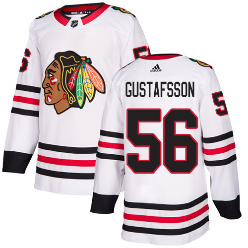 Men's Adidas Chicago Blackhawks #56 Erik Gustafsson Authentic White Away NHL Jersey