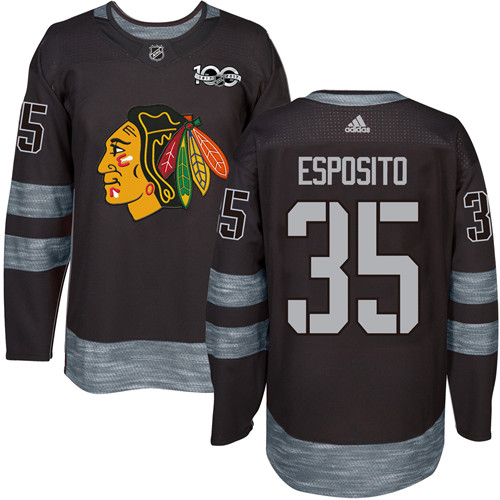 Men's Adidas Chicago Blackhawks #35 Tony Esposito Authentic Black 1917-2017 100th Anniversary NHL Jersey