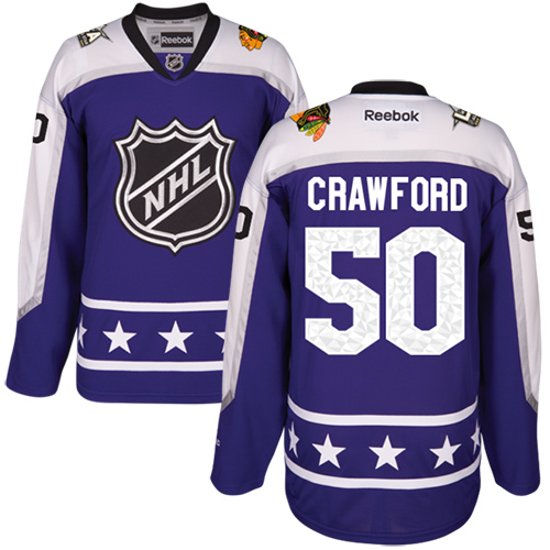 Men's Reebok Chicago Blackhawks #50 Corey Crawford Premier Purple Central Division 2017 All-Star NHL Jersey