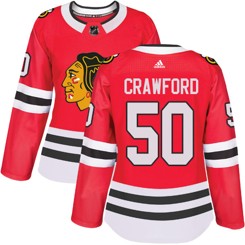Women's Adidas Chicago Blackhawks #50 Corey Crawford Authentic Red Home NHL Jersey