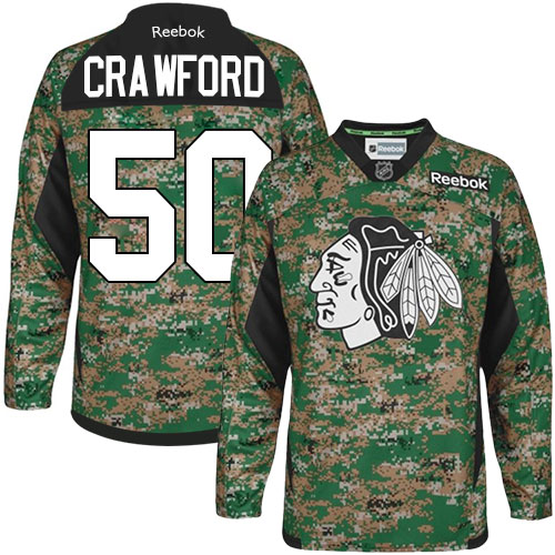 Men's Reebok Chicago Blackhawks #50 Corey Crawford Authentic Camo Veterans Day Practice NHL Jersey