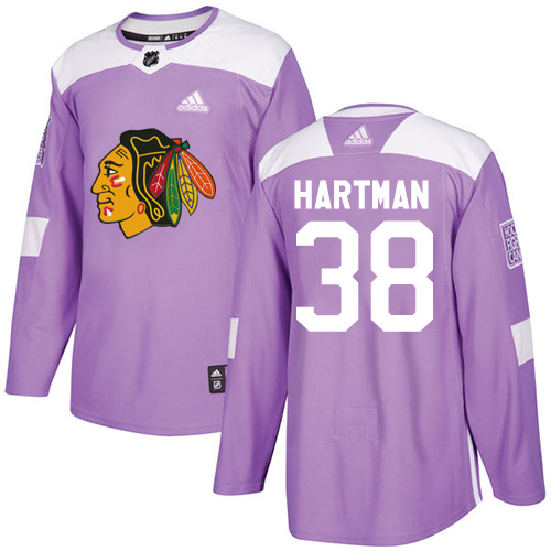 Men's Adidas Chicago Blackhawks #38 Ryan Hartman Authentic Purple Fights Cancer Practice NHL Jersey