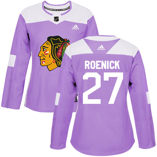 Women's Adidas Chicago Blackhawks #27 Jeremy Roenick Authentic Purple Fights Cancer Practice NHL Jersey
