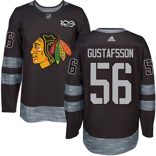 Men's Adidas Chicago Blackhawks #56 Erik Gustafsson Premier Black 1917-2017 100th Anniversary NHL Jersey