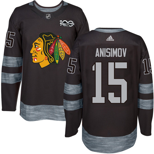 Men's Adidas Chicago Blackhawks #15 Artem Anisimov Premier Black 1917-2017 100th Anniversary NHL Jersey