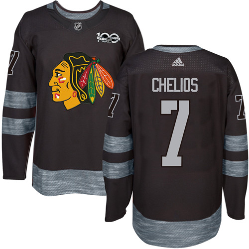 Men's Adidas Chicago Blackhawks #7 Chris Chelios Authentic Black 1917-2017 100th Anniversary NHL Jersey