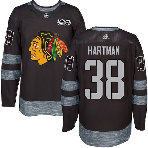 Men's Adidas Chicago Blackhawks #38 Ryan Hartman Authentic Black 1917-2017 100th Anniversary NHL Jersey