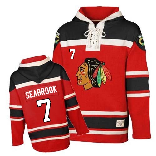Men's Old Time Hockey Chicago Blackhawks #7 Brent Seabrook Authentic Red Sawyer Hooded Sweatshirt