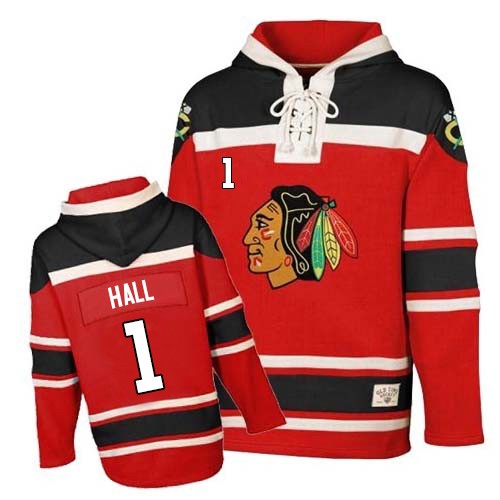 Men's Old Time Hockey Chicago Blackhawks #1 Glenn Hall Authentic Red Sawyer Hooded Sweatshirt