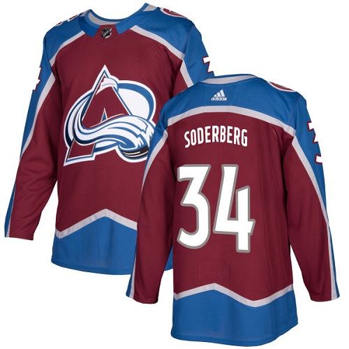 Men's Adidas Colorado Avalanche #34 Carl Soderberg Authentic Burgundy Red Home NHL Jersey