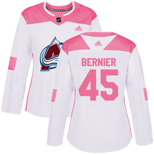 Women's Adidas Colorado Avalanche #45 Jonathan Bernier Authentic White/Pink Fashion NHL Jersey