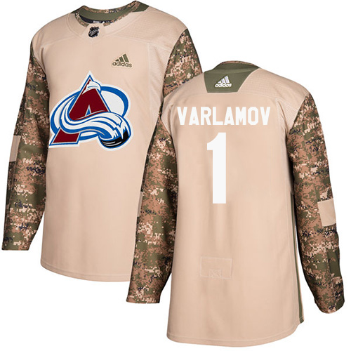Men's Adidas Colorado Avalanche #1 Semyon Varlamov Authentic Camo Veterans Day Practice NHL Jersey