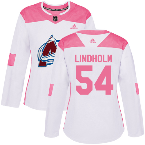 Women's Adidas Colorado Avalanche #54 Anton Lindholm Authentic White/Pink Fashion NHL Jersey