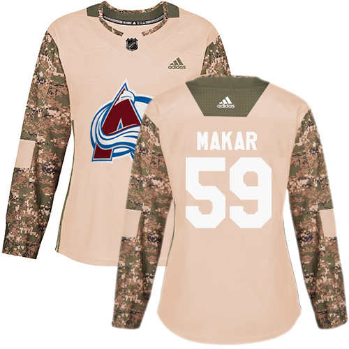 Women's Adidas Colorado Avalanche #59 Cale Makar Authentic Camo Veterans Day Practice NHL Jersey
