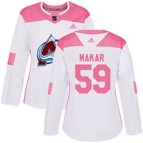 Women's Adidas Colorado Avalanche #59 Cale Makar Authentic White/Pink Fashion NHL Jersey
