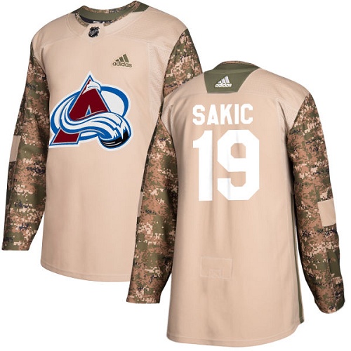Men's Adidas Colorado Avalanche #19 Joe Sakic Authentic Camo Veterans Day Practice NHL Jersey