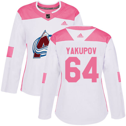 Women's Adidas Colorado Avalanche #64 Nail Yakupov Authentic White/Pink Fashion NHL Jersey