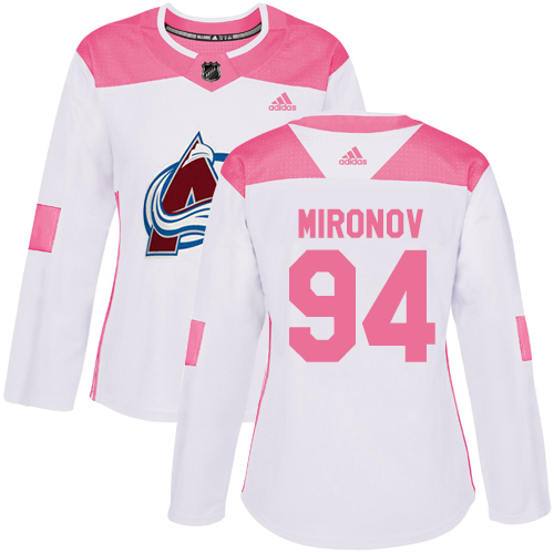 Women's Adidas Colorado Avalanche #94 Andrei Mironov Authentic White/Pink Fashion NHL Jersey