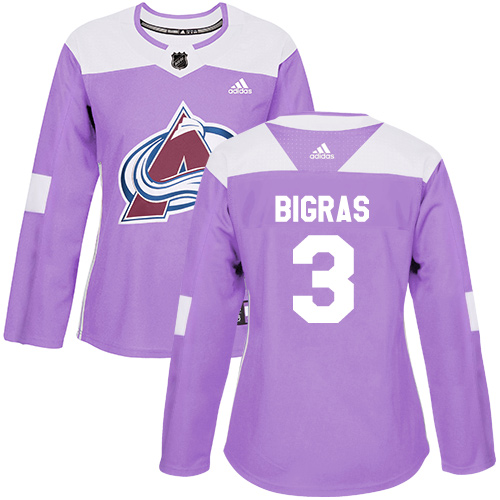Women's Adidas Colorado Avalanche #3 Chris Bigras Authentic Purple Fights Cancer Practice NHL Jersey