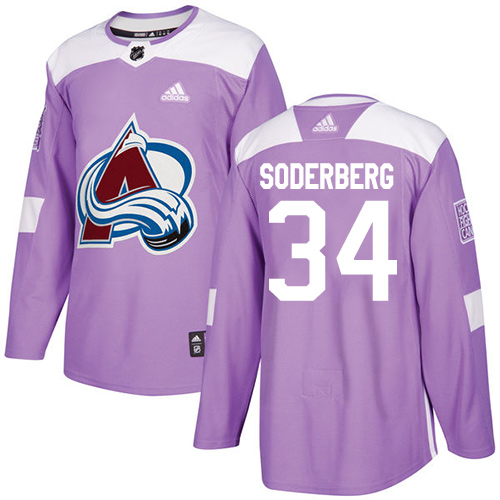Youth Adidas Colorado Avalanche #34 Carl Soderberg Authentic Purple Fights Cancer Practice NHL Jersey