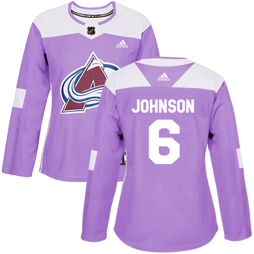 Women's Adidas Colorado Avalanche #6 Erik Johnson Authentic Purple Fights Cancer Practice NHL Jersey