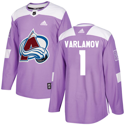Men's Adidas Colorado Avalanche #1 Semyon Varlamov Authentic Purple Fights Cancer Practice NHL Jersey