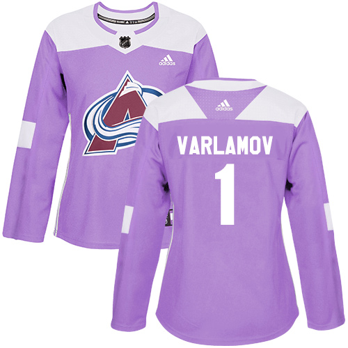 Women's Adidas Colorado Avalanche #1 Semyon Varlamov Authentic Purple Fights Cancer Practice NHL Jersey