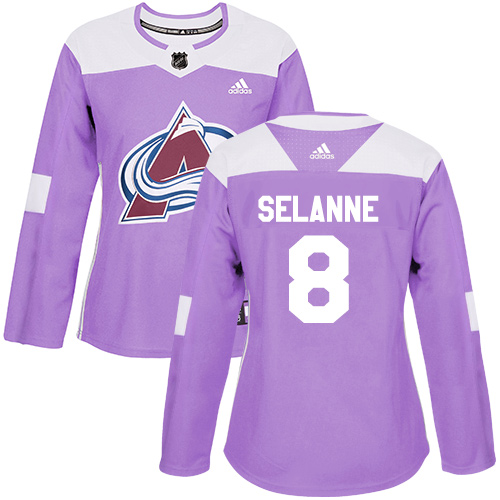 Women's Adidas Colorado Avalanche #8 Teemu Selanne Authentic Purple Fights Cancer Practice NHL Jersey