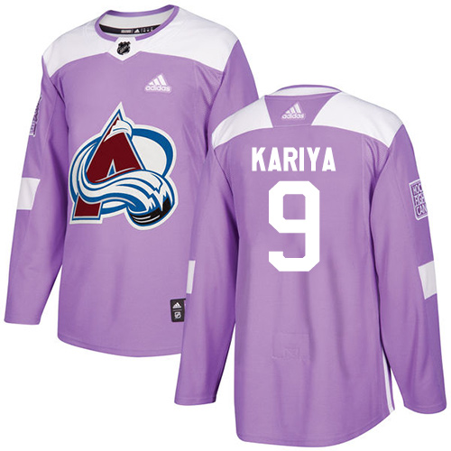 Men's Adidas Colorado Avalanche #9 Paul Kariya Authentic Purple Fights Cancer Practice NHL Jersey