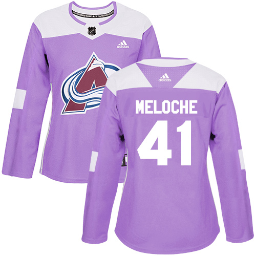 Women's Adidas Colorado Avalanche #41 Nicolas Meloche Authentic Purple Fights Cancer Practice NHL Jersey
