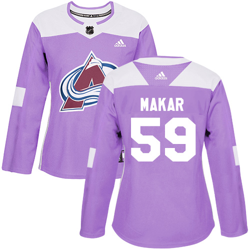 Women's Adidas Colorado Avalanche #59 Cale Makar Authentic Purple Fights Cancer Practice NHL Jersey