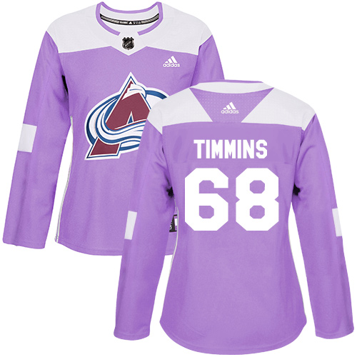 Women's Adidas Colorado Avalanche #68 Conor Timmins Authentic Purple Fights Cancer Practice NHL Jersey