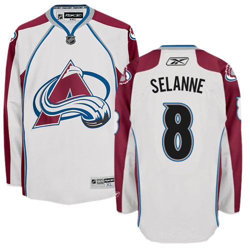 Men's Reebok Colorado Avalanche #8 Teemu Selanne Authentic White Away NHL Jersey
