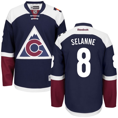 Men's Reebok Colorado Avalanche #8 Teemu Selanne Authentic Blue Third NHL Jersey