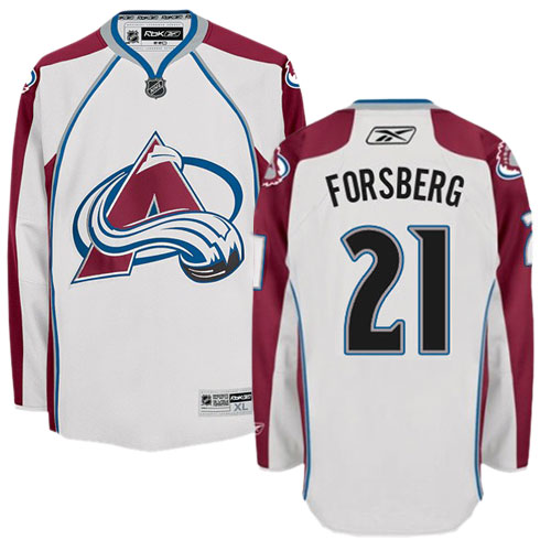 Men's Reebok Colorado Avalanche #21 Peter Forsberg Authentic White Away NHL Jersey