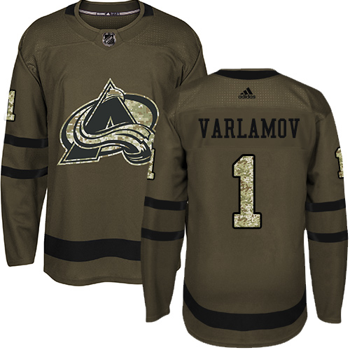 Men's Adidas Colorado Avalanche #1 Semyon Varlamov Authentic Green Salute to Service NHL Jersey
