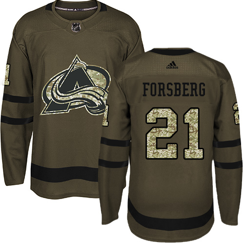 Men's Adidas Colorado Avalanche #21 Peter Forsberg Premier Green Salute to Service NHL Jersey