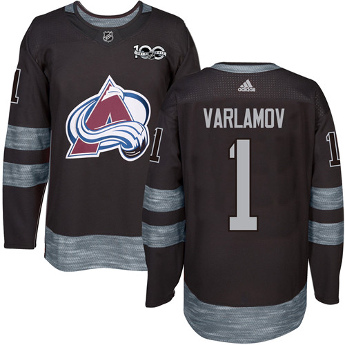 Men's Adidas Colorado Avalanche #1 Semyon Varlamov Authentic Black 1917-2017 100th Anniversary NHL Jersey