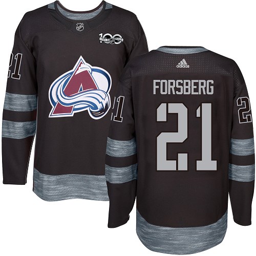 Men's Adidas Colorado Avalanche #21 Peter Forsberg Authentic Black 1917-2017 100th Anniversary NHL Jersey