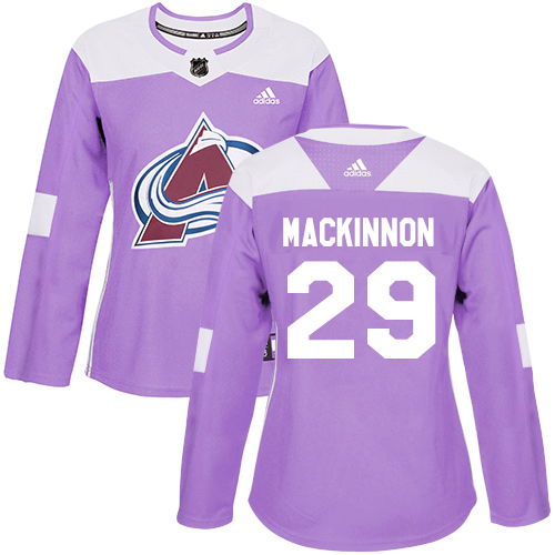 Women's Adidas Colorado Avalanche #29 Nathan MacKinnon Authentic Purple Fights Cancer Practice NHL Jersey