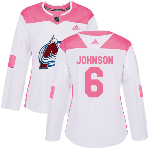 Women's Adidas Colorado Avalanche #6 Erik Johnson Authentic White/Pink Fashion NHL Jersey