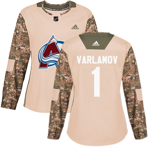 Women's Adidas Colorado Avalanche #1 Semyon Varlamov Authentic Camo Veterans Day Practice NHL Jersey