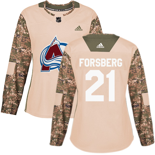 Women's Adidas Colorado Avalanche #21 Peter Forsberg Authentic Camo Veterans Day Practice NHL Jersey