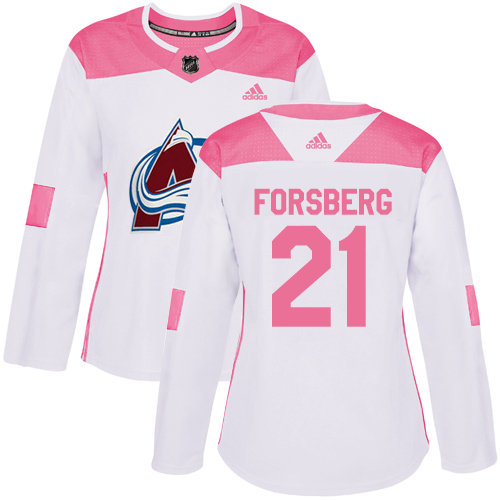 Women's Adidas Colorado Avalanche #21 Peter Forsberg Authentic White/Pink Fashion NHL Jersey