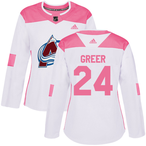 Women's Adidas Colorado Avalanche #24 A.J. Greer Authentic White/Pink Fashion NHL Jersey