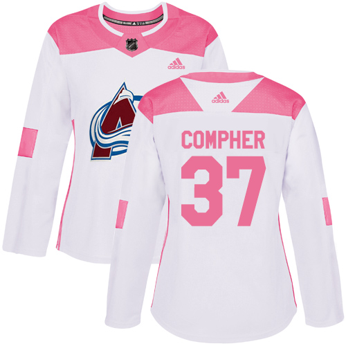 Women's Adidas Colorado Avalanche #37 J.T. Compher Authentic White/Pink Fashion NHL Jersey
