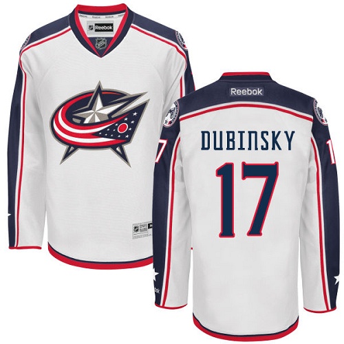 Men's Reebok Columbus Blue Jackets #17 Brandon Dubinsky Authentic White Away NHL Jersey