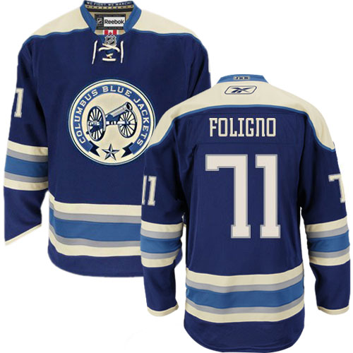 Men's Reebok Columbus Blue Jackets #71 Nick Foligno Premier Navy Blue Third NHL Jersey