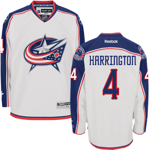 Men's Reebok Columbus Blue Jackets #4 Scott Harrington Authentic White Away NHL Jersey