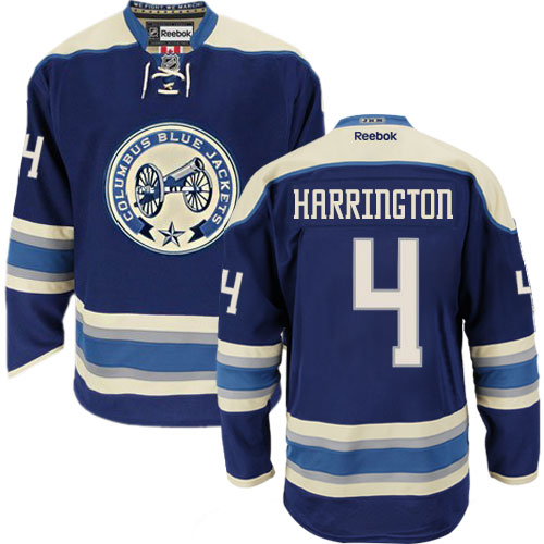 Men's Reebok Columbus Blue Jackets #4 Scott Harrington Authentic Navy Blue Third NHL Jersey